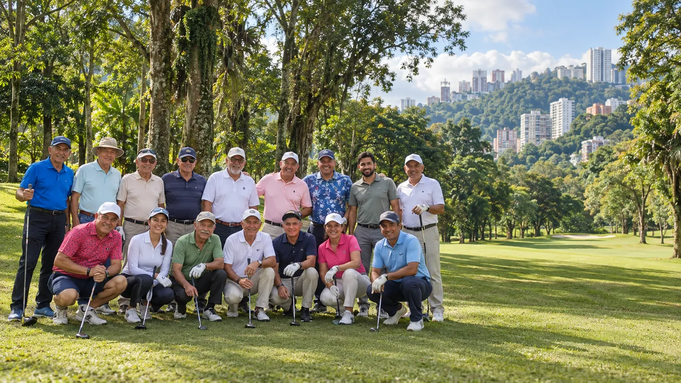 Foto de grupo de los socios del club en el campo